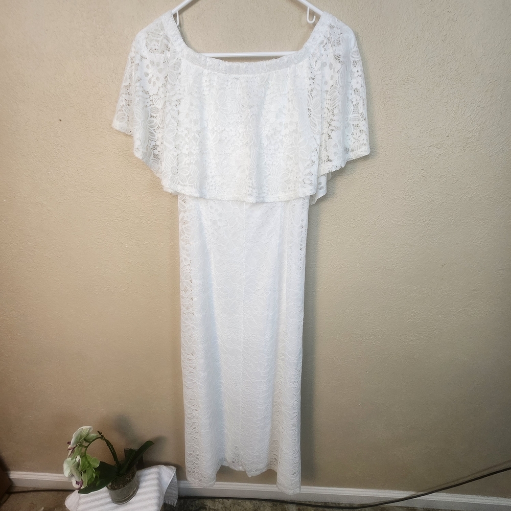 Chelsea Taylor Elegant White Lace Midi Dress Small (5921)